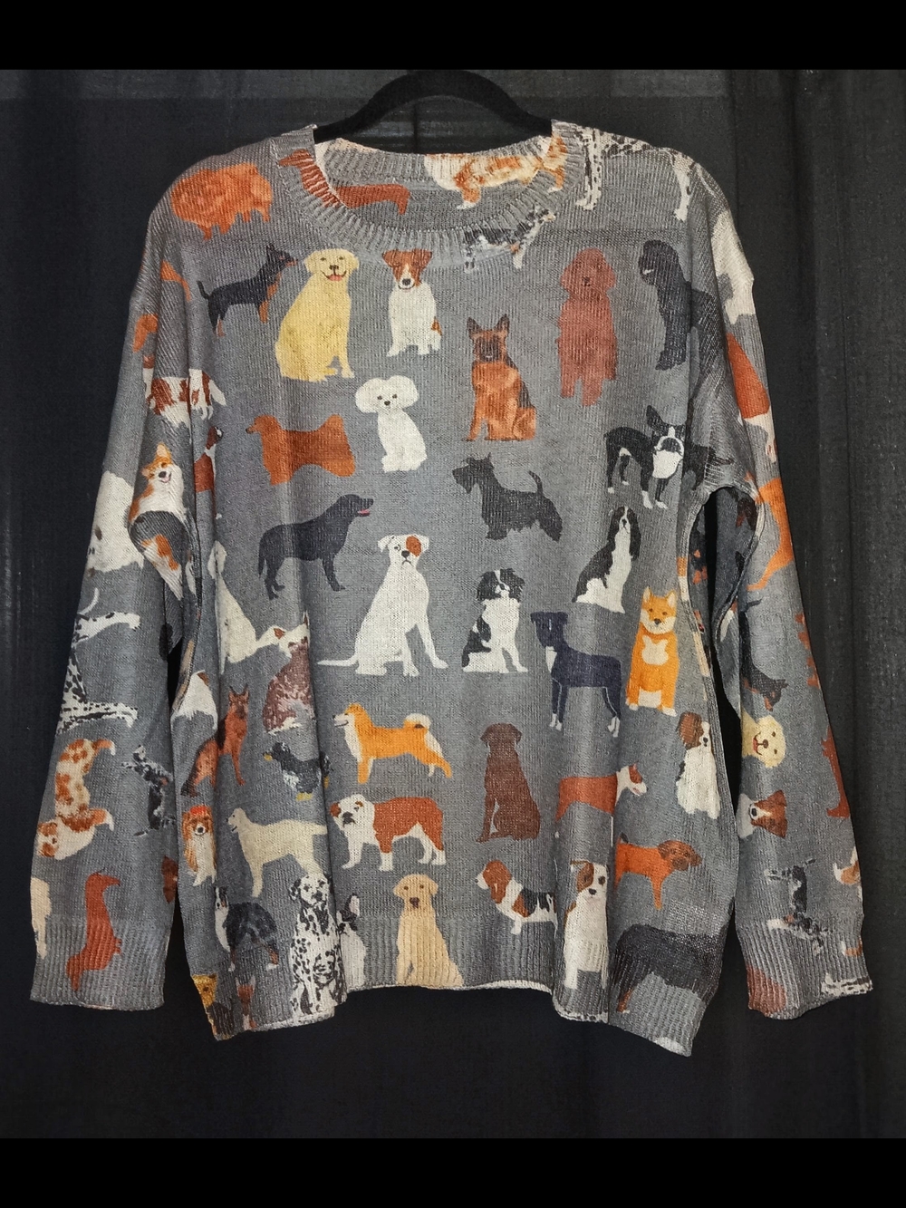 🐾Grey Dog Pattern Italian Knit Sweater. Size, XL. NWOT!